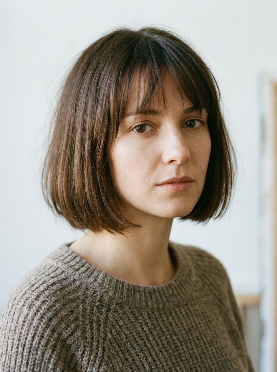 Kinnlanger Bob mit Wispy Pony - Kinnlange Frisuren für feines Haar
